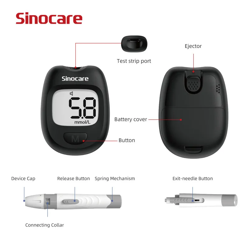 Sinocare SZ101 Blood Glucose Meter Diabetes Glucometer kit Blood Sugar Monitor or Test Stirps for Diabetic Medical Tester