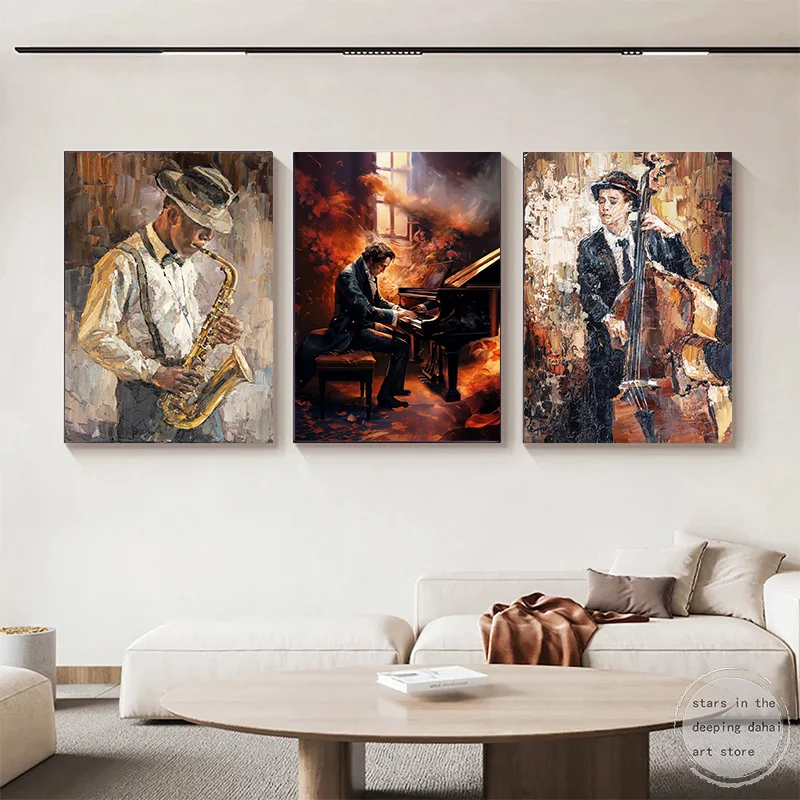 Music Saxophone Piano Serene Sonata Sunset Landscape Art Posters Canvas Painting Wall Prints Pictures for Living Room Home Decor