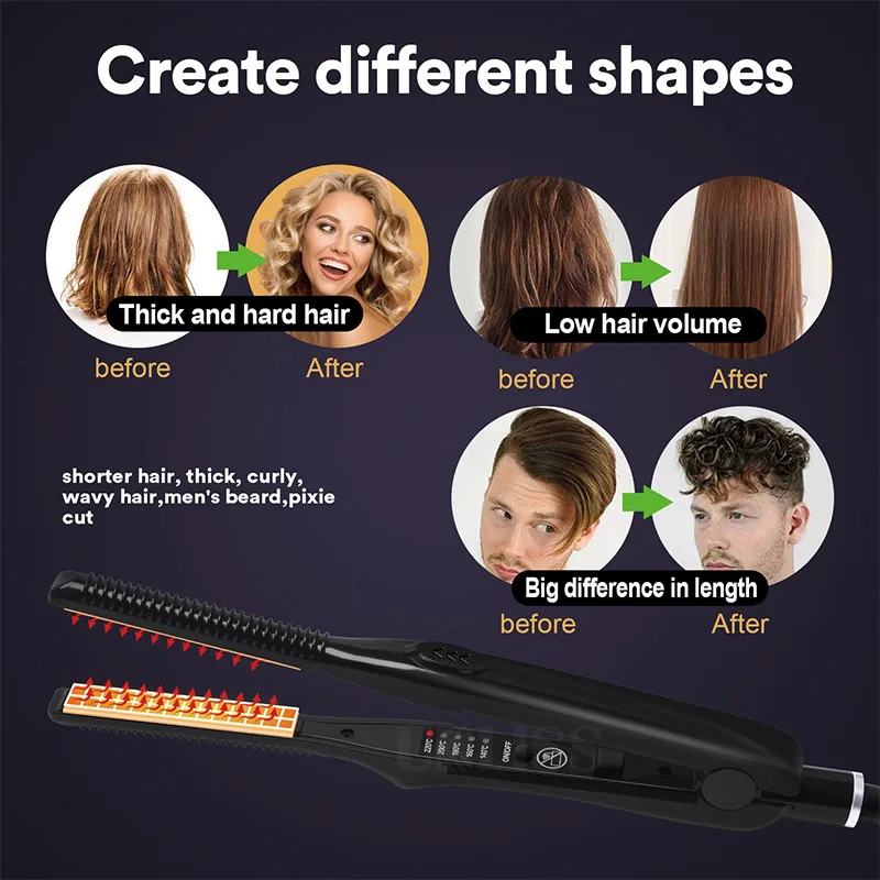 Portable Travel Two‑in‑1 Hair Dryer Brush Mini Straightener Curler Professional Ceramic Hair Styling Comb Multifunctional Hair Beard Straightening Tool for Men Women - view 4