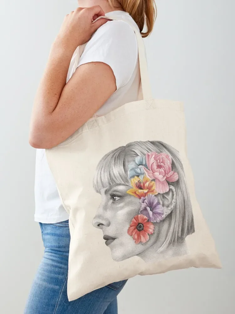 Drawing of Najwa Nimri with flowers Tote Bag shopping trolley bag reusable shopping bags tote bag men's
