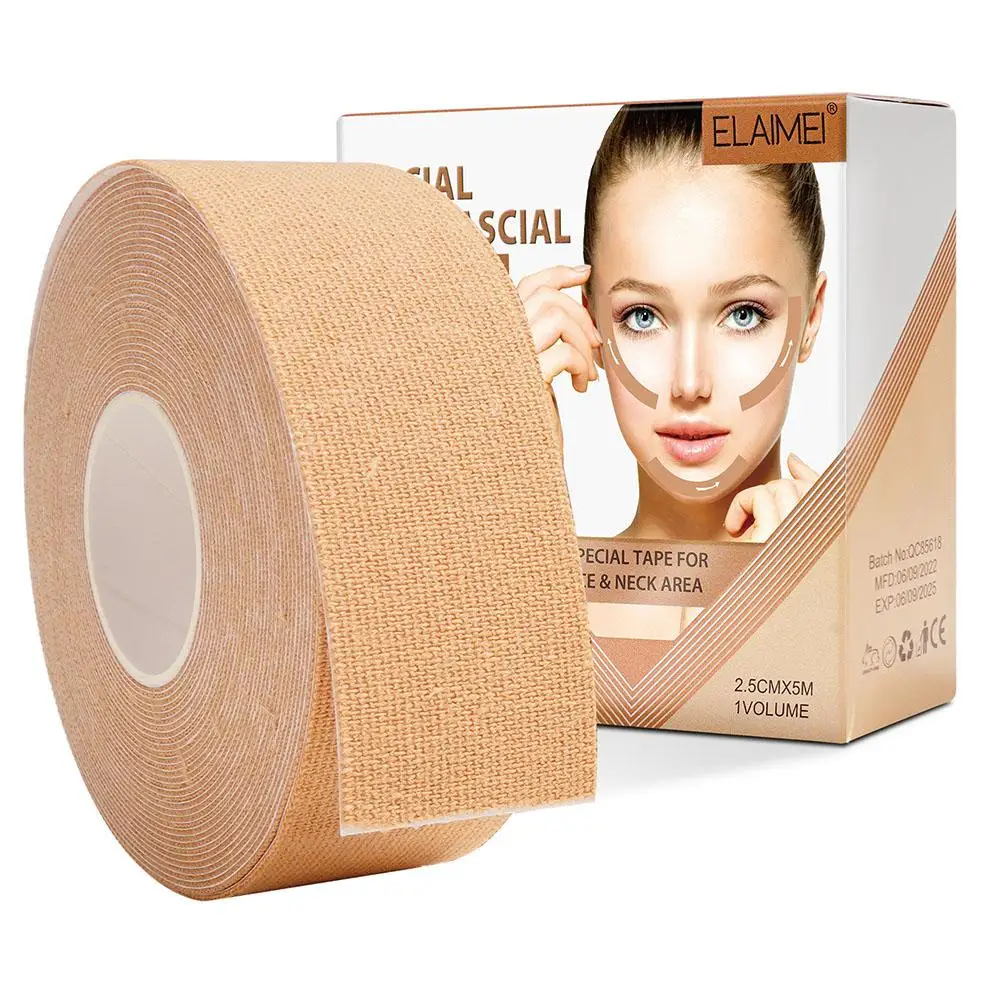 Cinta de kinesiología para el cuidado de la piel Facial, cinta adhesiva para eliminar arrugas, línea en V, cuello y ojos, S9U3, 2,5 CM x 5M