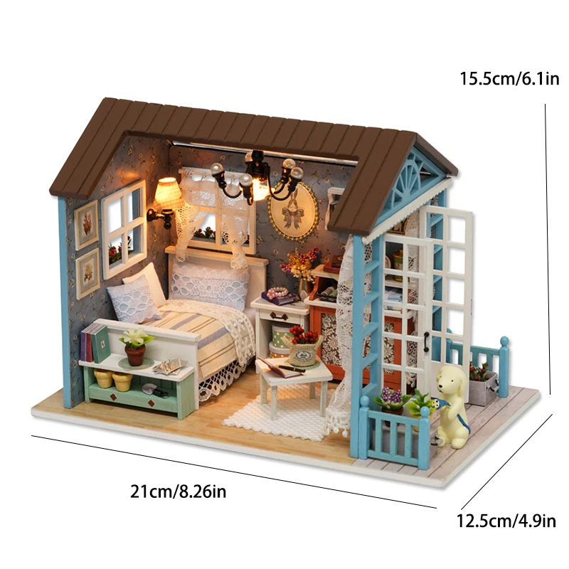 DIY Miniature Dollhouse Kit 3D Wooden Puzzle Assembly Model Craft with Furniture & LED Lights Desktop Ornament Home Decor