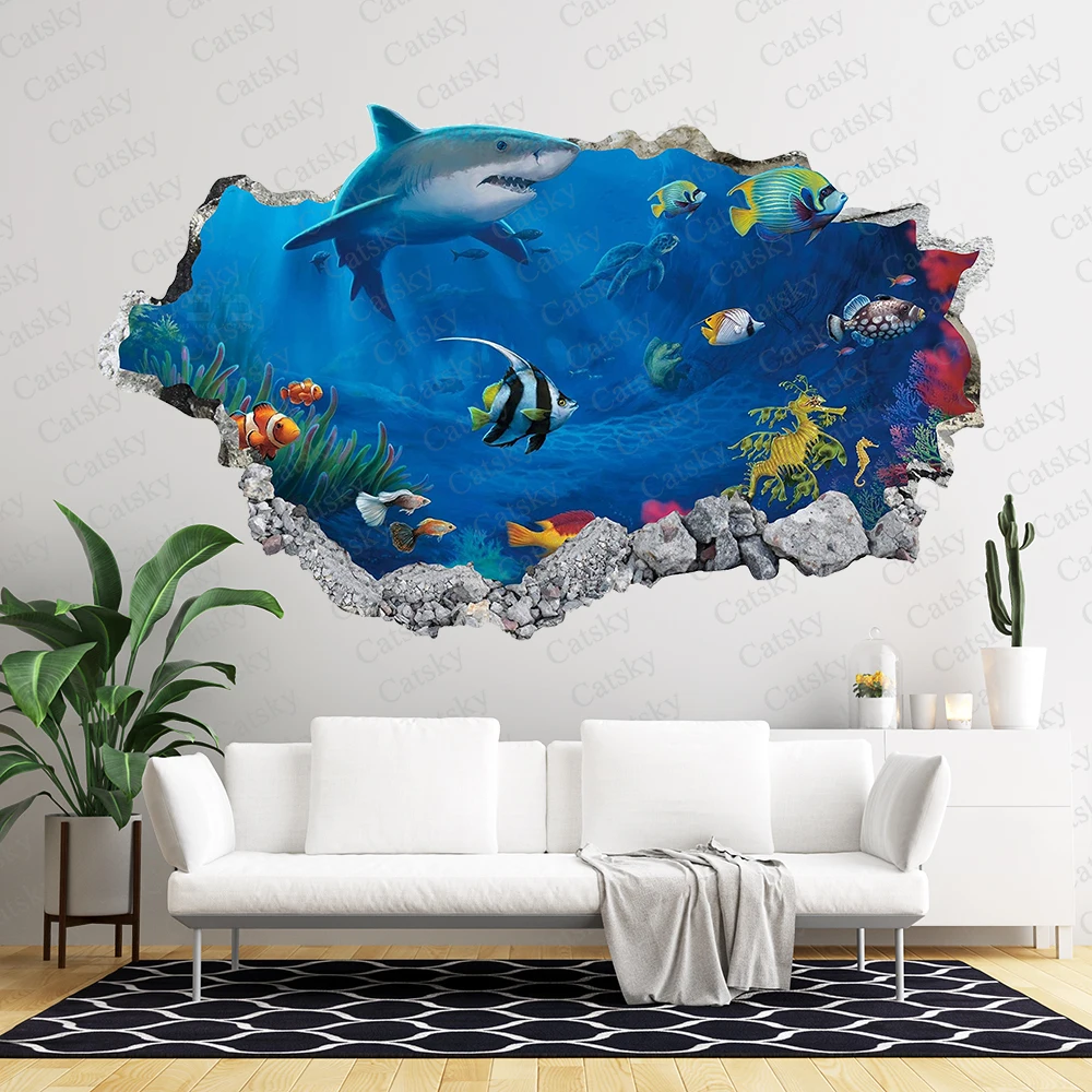 dolphin shark sea turtle animal Wall Stickers Children Baby Room Ceiling Roof Mural Home Decor Self Adhesive Wall Sticker