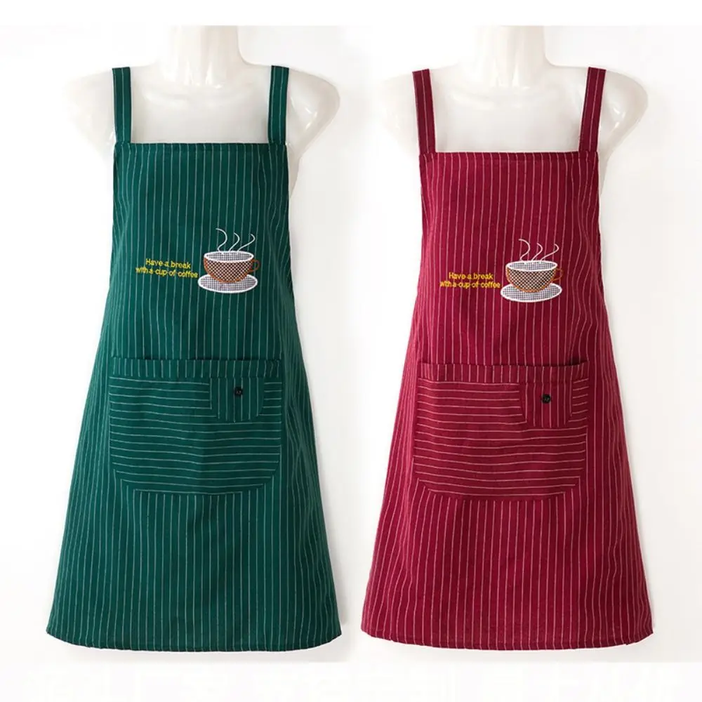 Fashionable Simple Stripe Cotton Sleeveless Kitchen Watching Cooking Anti oil Women Overall Apron