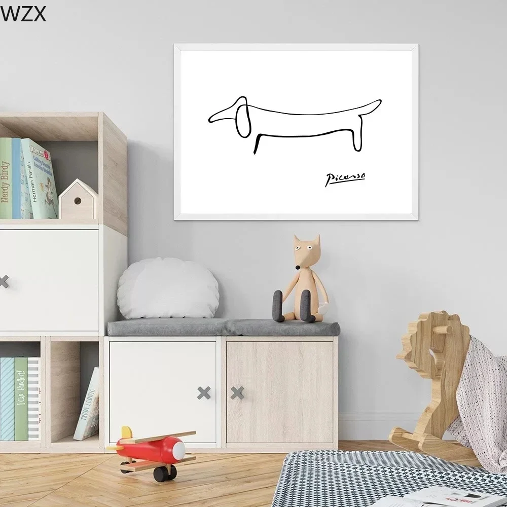 Scandinavian Classic Retro Wall Art Picasso Creative Abstract Line Dachshund HD Poster Print Home Bedroom Living Room Decoration