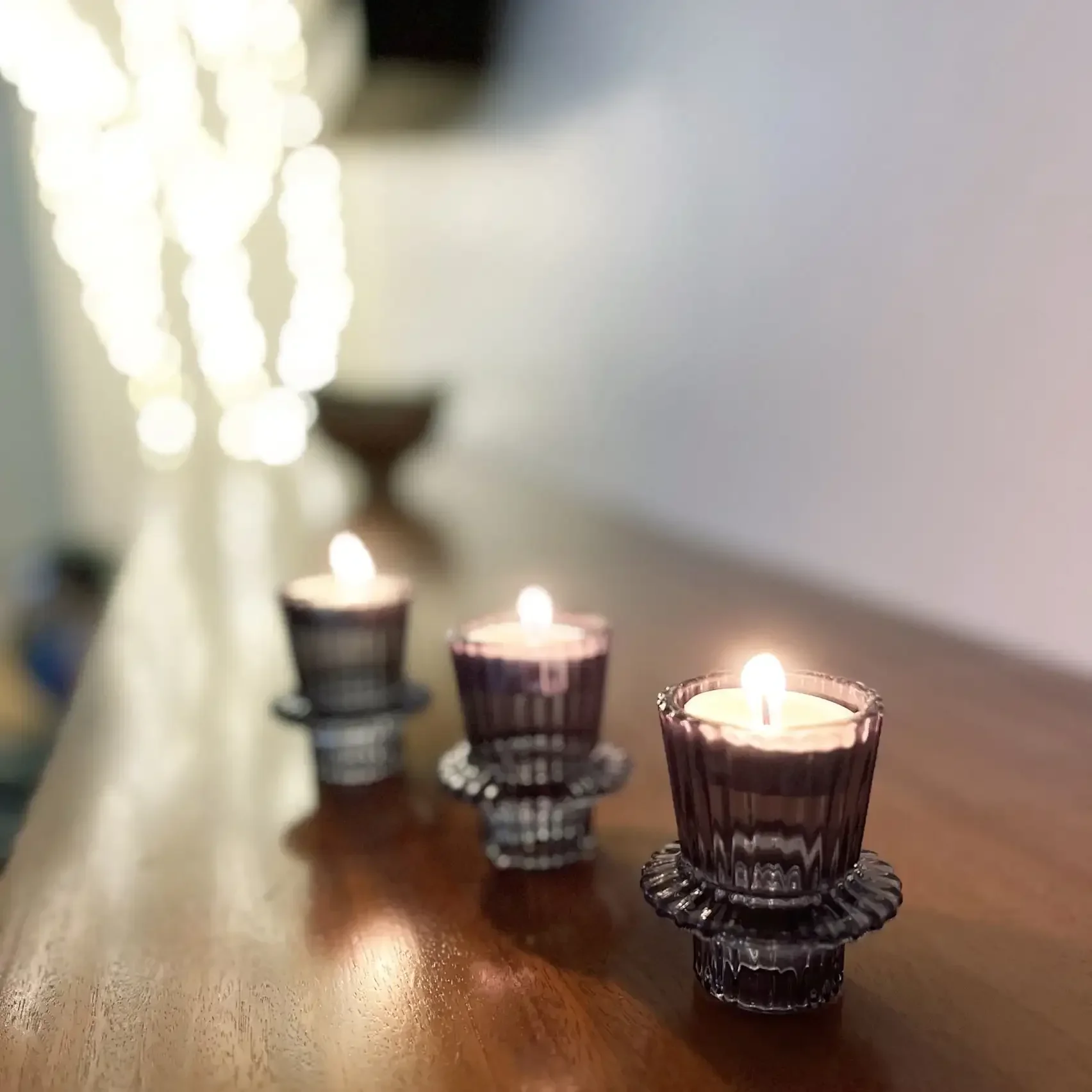 (3 عبوات) حامل شموع مضلع من الزجاج الدخاني المزخرف، مجموعة من 3 قطع، 3 بوصات #5