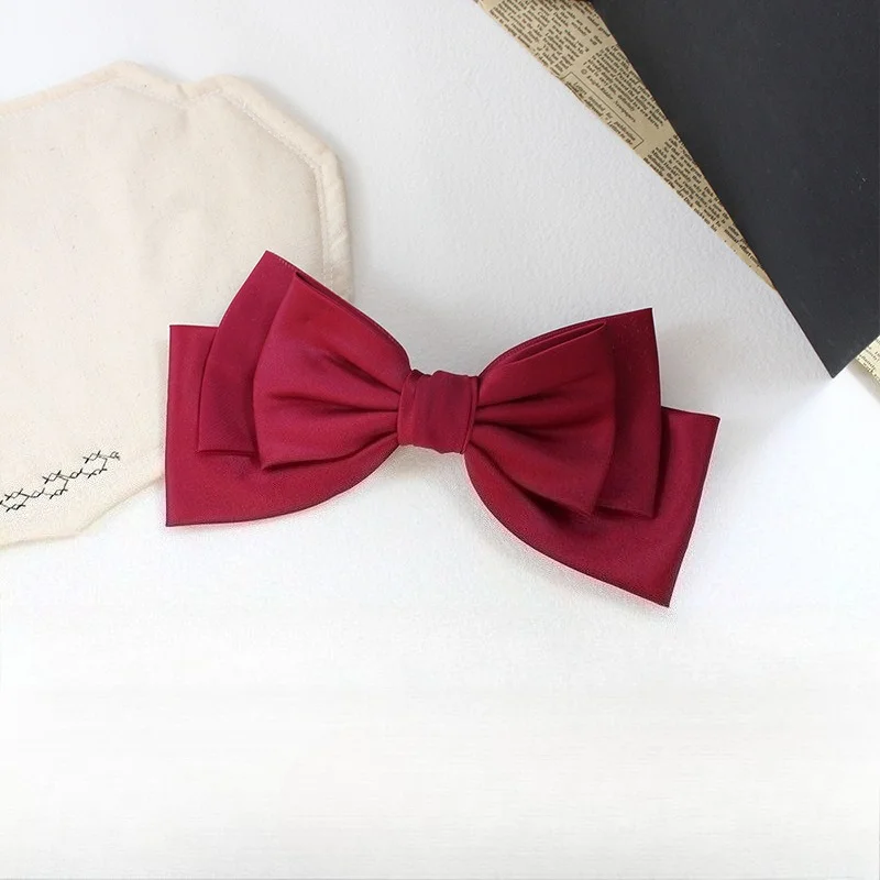

Japanese Korean Style Vintage Large Bow Spring Clip 3D Satin Hair Clip Elegant Daily JK Hair Accessories
