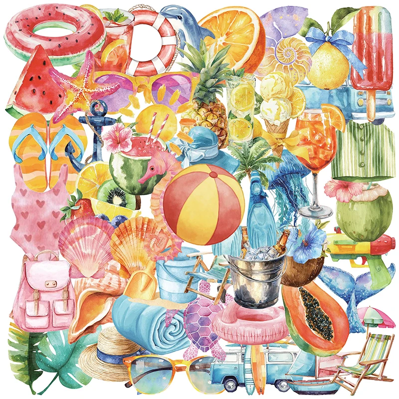 

50 шт. прозрачных мультяшных фруктовых наклеек из ПЭТ для скрапбукинга, телефонов, гитар, ноутбуков, канцелярских товаров, дневников, самоклеящиеся стикеры