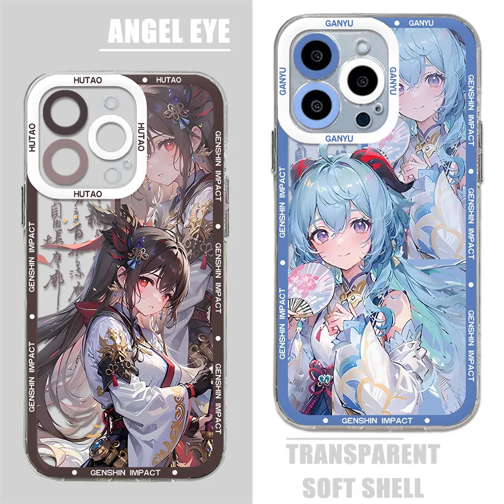 Genshin Impact Ganyu Klee Hutao Phone Case For iPhone 15 14 13 12 11 Mini Pro Max X XR XSMax 6S 6 7 8 Plus SE Transparent Cover