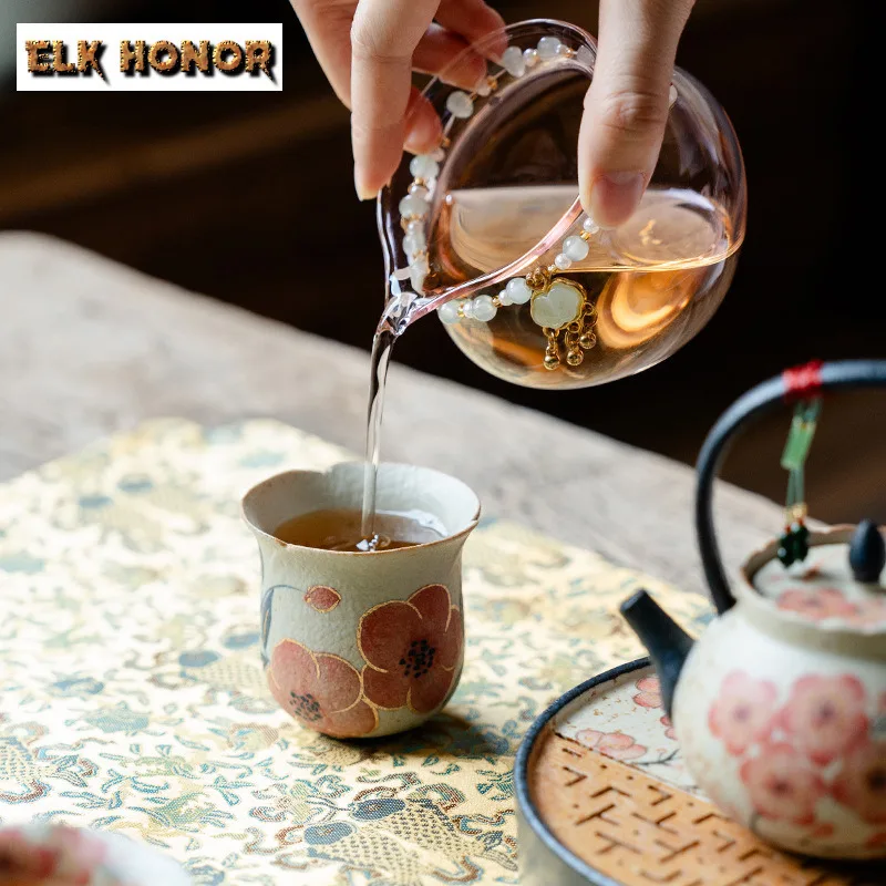 80ml Hand-painted Peach Blossom Teacup Elegant Tea Bowl Beautiful Tea Cup Tea-tasting Smelling Cup Chazhan Master Cups Cafes