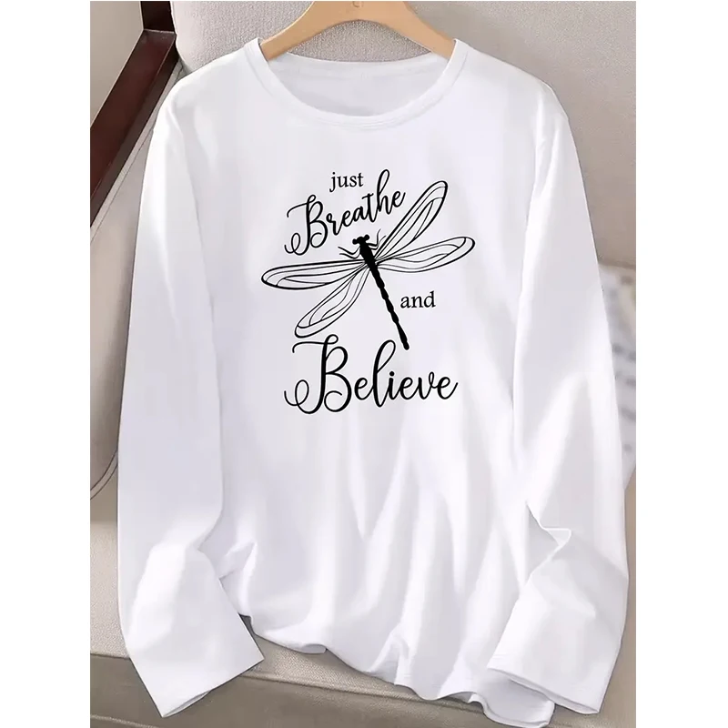 Women's Casual Dragonfly Crew Neck Long Sleeve T Shirt  