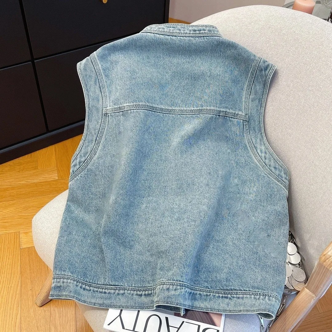 Super Good-looking Fashion Denim Vest Women's Versatile Vest Jacket Female Jeans Top Slim Waistcoat Women Spring Summer Autumn