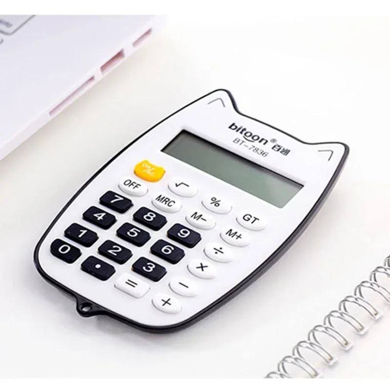 Práctica y bonita Mini calculadora de gato con pantalla LED grande de 12 dígitos, calculadora portátil de mano para estudiantes, empleados de oficina para adolescentes