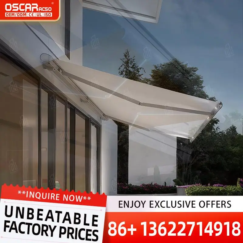 Aluminum Alloy Waterproof Retractable Wall Mount Awning with Remote Control Commercial Weather Resistant Outdoor Patio Garden Ma