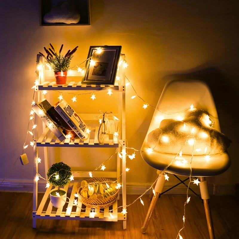 Guirnaldas de luces LED con forma de estrella, cadena de luces para exteriores, guirnalda de bombillas, luces para fiesta, hogar, boda, terraza, jardín, decoración navideña