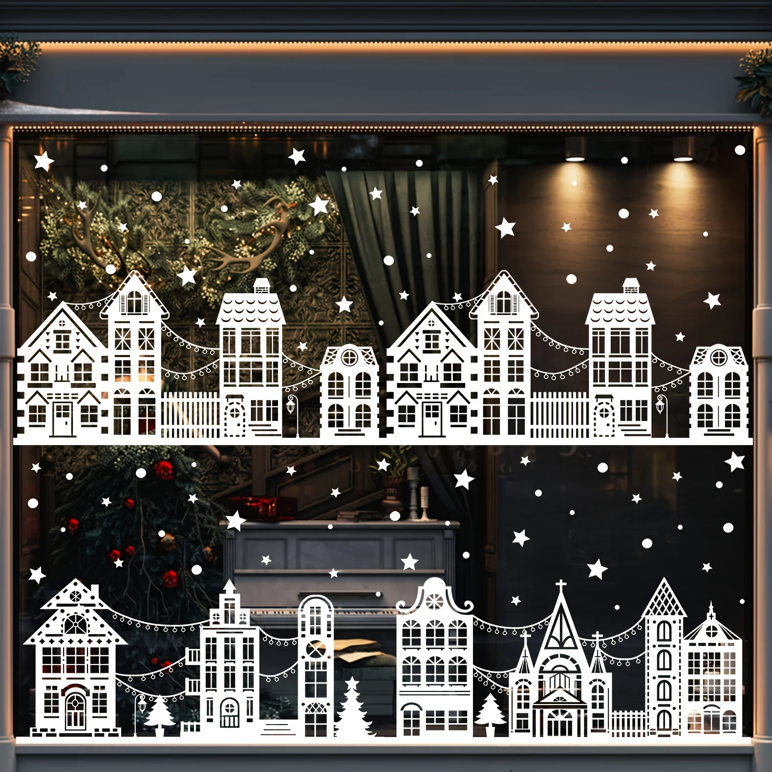 9 Sheets Christmas Snow Castle Window Clings for Glass Windows, Christmas Window Decals Christmas Decorations,Party Decorations