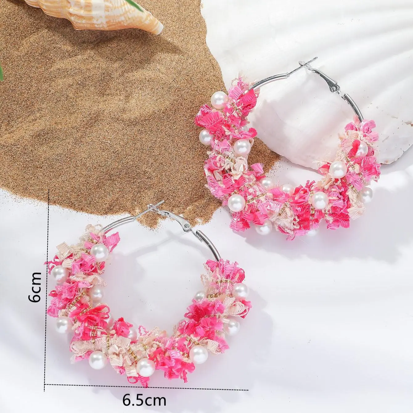 2 Pieces Bohemian Wind Ring Pearl Lace Lace Earrings Women Exaggerated Travel Leisure Vacation Party Skirt All Match Handmade Fl