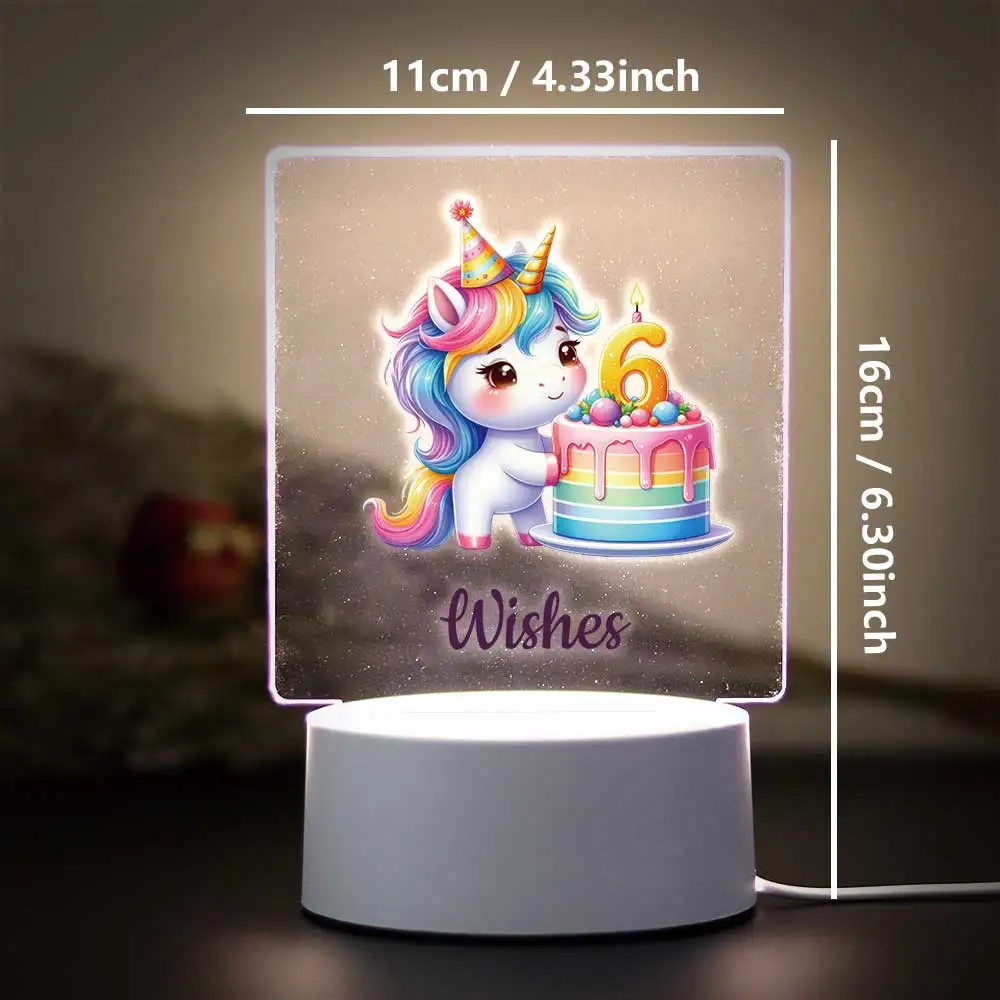 Licorne colorée mignonne avec impression UV, veilleuse visuelle 3D, lampe de table LED, décor de chambre à coucher, cadeau d'anniversaire, nom personnalisé, 1 PC