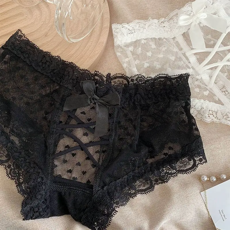 Hollow Out Lace Women Panties See-through Underwear Traceless Sexy Underpants Triangle Panties Bow Tie Sweet Lingerie New