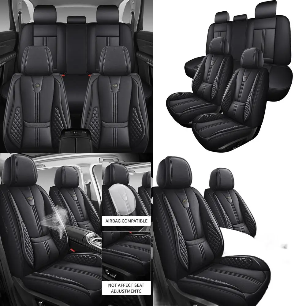 Luxury Black Leather Car Seat Covers with Airbag Compatibility and Lumbar Support for Front Seats, Easy Install for Cars, Trucks