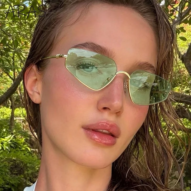 

2026 Y2K Punk Cat Eye Semi-Rimless Sunglasses Women Vintage Small Polygon Metal Frame Sun Glasses Retro Fashion Eyewear Shades