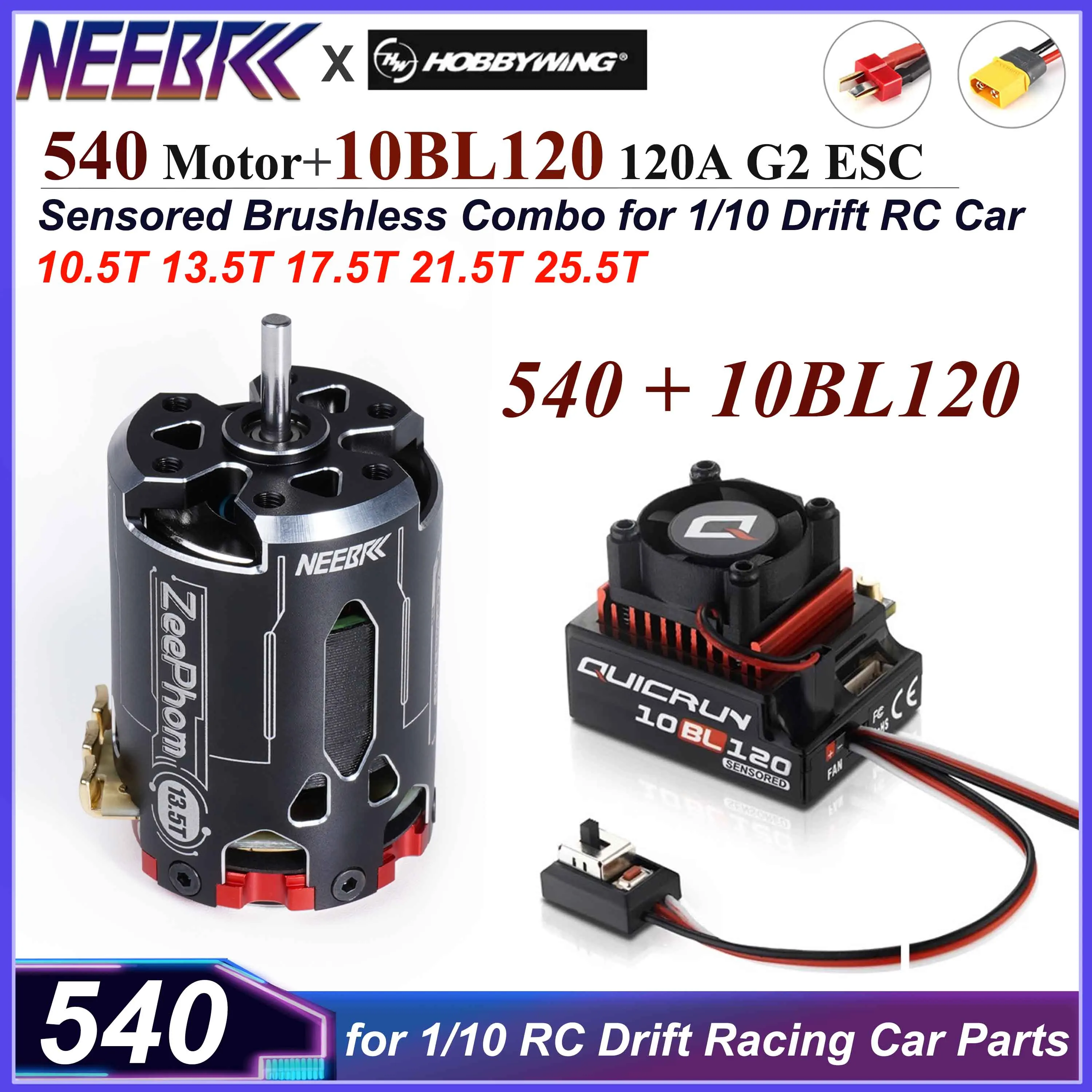 

Hobbywing 10BL120 120A ESC Zeephom 540 10.5T 13.5T 17.5T 21.5T 25.5T Motor SPEC Sensored Brushless Combo for 1/10 RC Drift Car