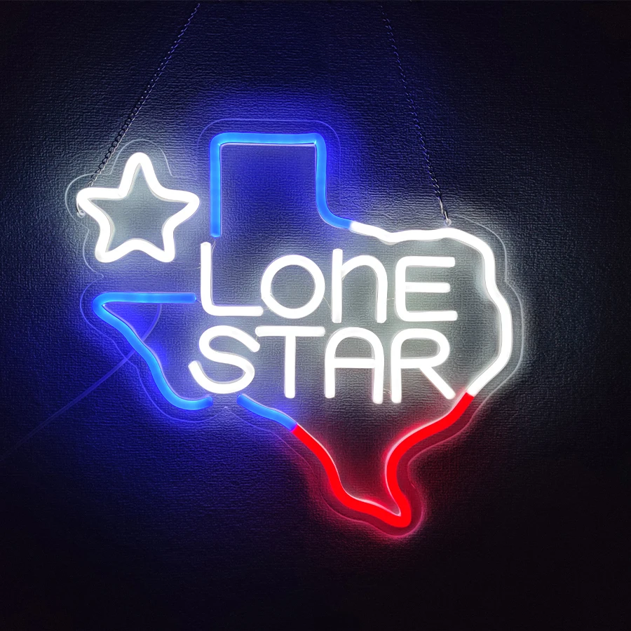 Lone Star Led neon light, USB power supply with switch for game room, entertainment room, bar, party wall art decoration