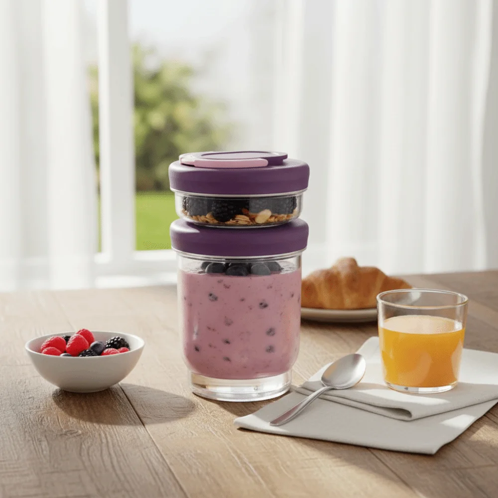 Leak-Proof Double-layer Fruit Salad Cup Fresh-keeping Draining Breakfast Cup Folding Handle Plastic Fruit Storage Jar Office