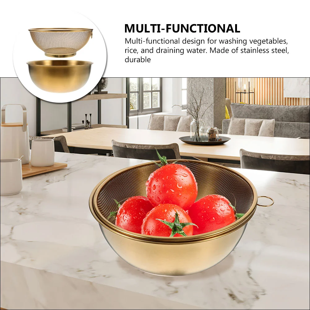 Stainless Steel Colander Mixing Bowl Kitchen Strainer Basket Rice Washer Fruit Vegetable Drainer