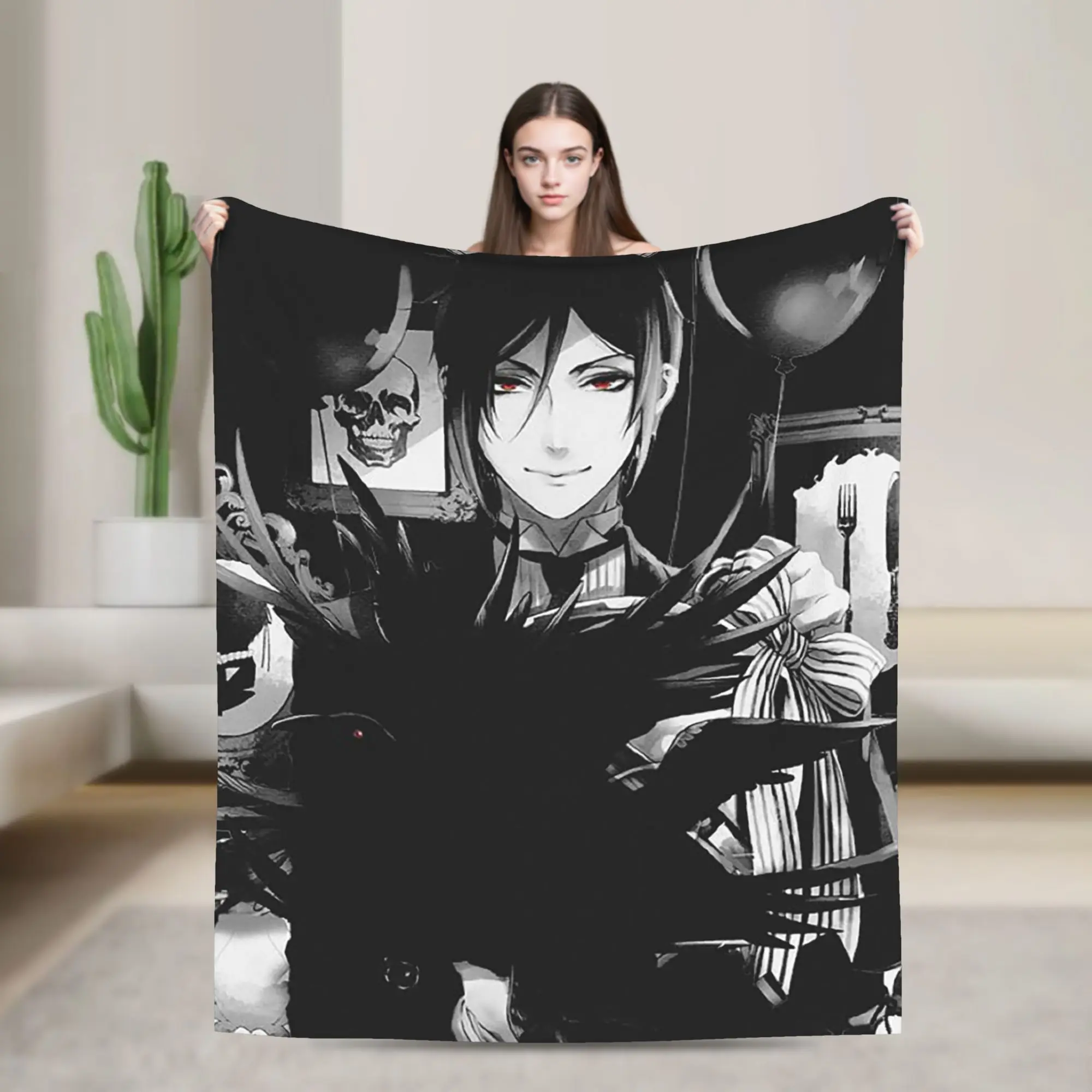 

Одеяла Blackbutlers, флисовые аниме Себастьян, винтажные супер теплые пледы для автомобиля, дивана, спальни, одеяла