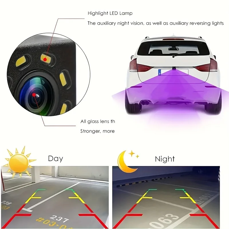 Car Rearview Backup Camera 8 LED Night Vision Universal Vehicle Reverse Parking Assist Camera CMOS 480P Car Reversing Accessory