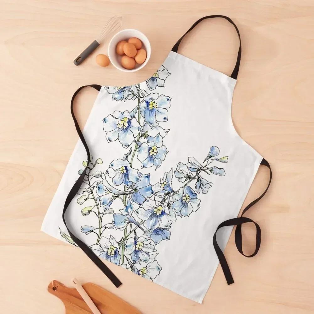 

Blue Delphinium Flowers Apron kindergarten teacher barber uniform Kitchen Cleaning Products For Home Apron