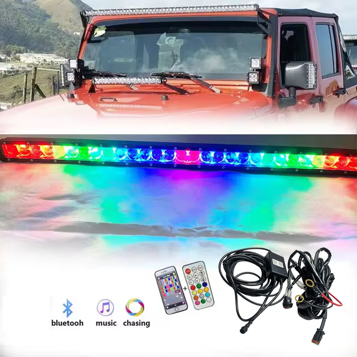 22 32 42 50inch Single Row RGB 4D LED Work Light Bar Off-road Fog Lamp Bluetooth remote Lights for Truck ATV Boat 4WD 4x4 Cars