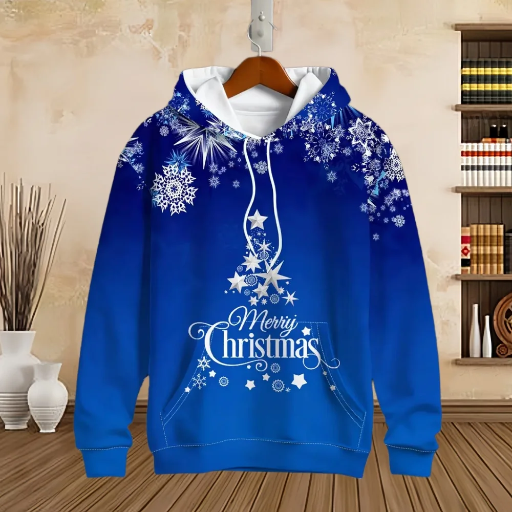 Christmas Santa Claus 3D Printed Hoodie Snowman Fashion New Year Party Long Sleeve Pullover Tops Loose Casual Unisex Sweatshirt