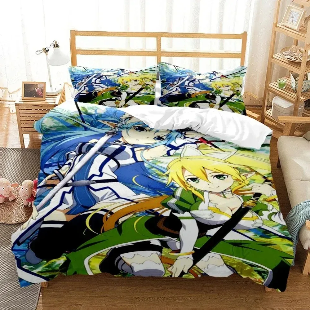 

Fashion SAO Anime Art Print Bedding Set Bedroom Soft Modern Bedspreads Comefortable Kids Duvet Cover Quilt Cover And Pillowcase