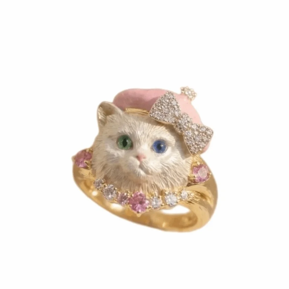 Cute Exquisite Cat Ring Sweet Mini Pet Ring Matte Brushed Finish Adjustable Animal Jewelry Girlfriend Gift
