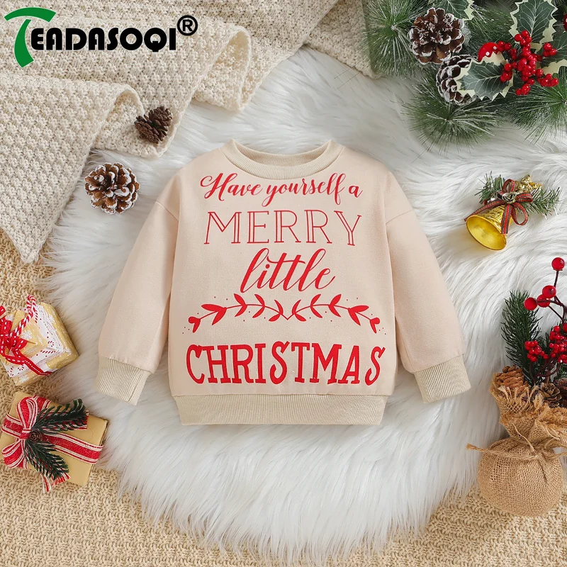 

3M-3Y Christmas Sweatshirt Toddler Kid Baby Girls Boys Letter Print Long Sleeve Round Neck Pullover Tops Children Clothes