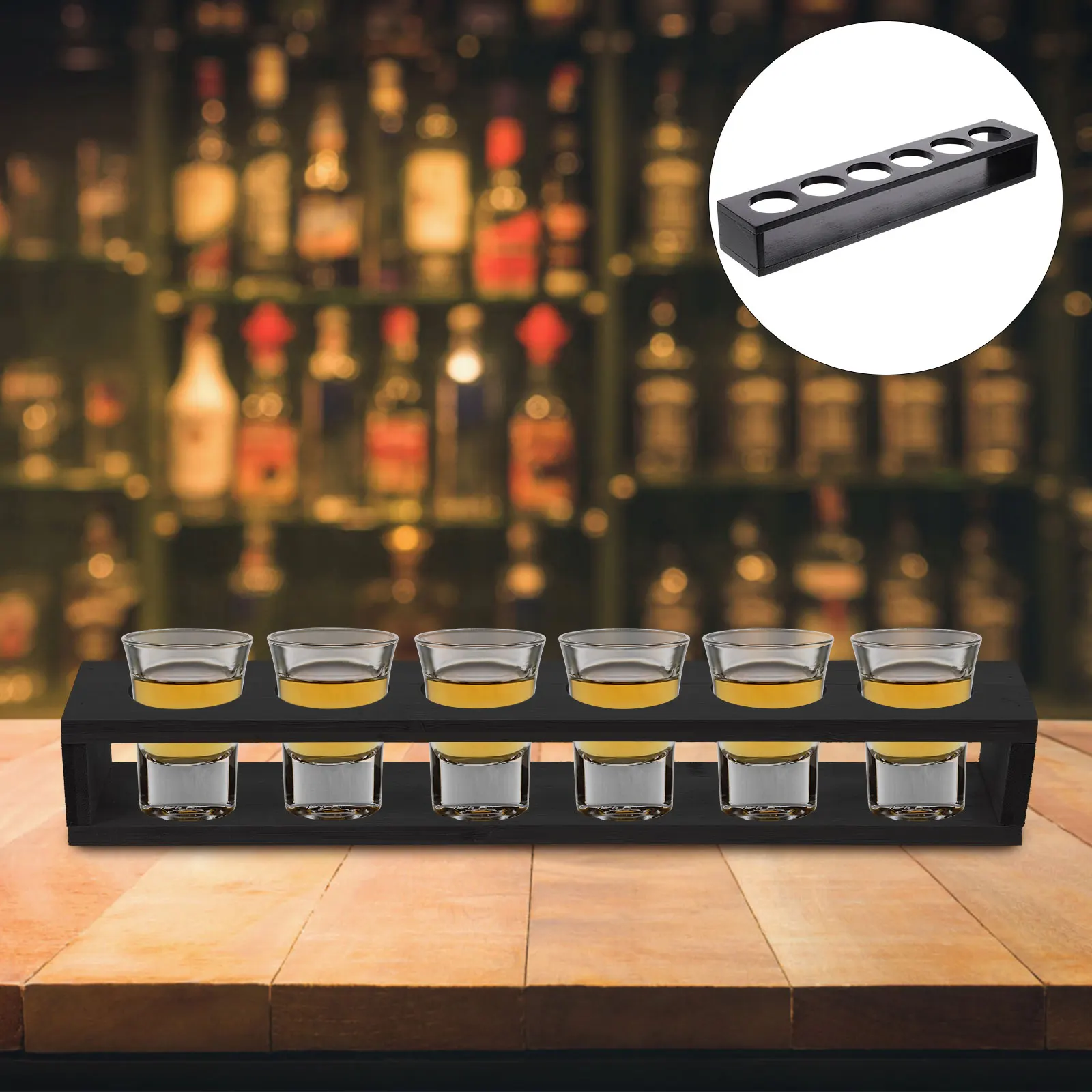 

Wood Shot Glasses Holder Black Display Rack for Whiskey Cup Tray Storage Organizer shot glasses tray glasses holdershot