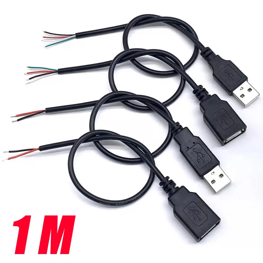 

1m Power Supply Cable 2 Pin USB 2.0 Female male 4 pin wire Jack Charger charging Cord Extension Connector DIY 5V line
