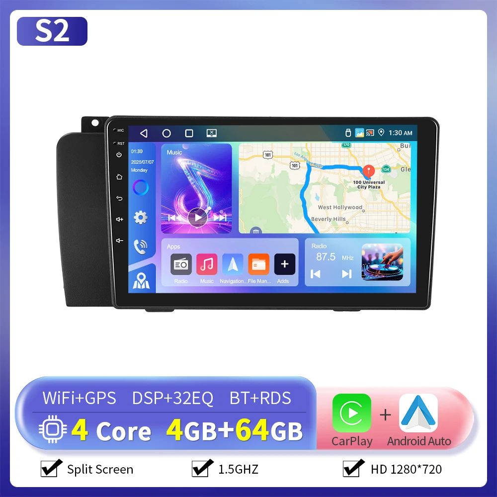 Camecho 6 + 128G Draadloze CarPlay Android Auto Autoradio voor Volvo XC70/V70/S60 2004-2007 GPS Stereo 4G WIFI Multimedia Speler