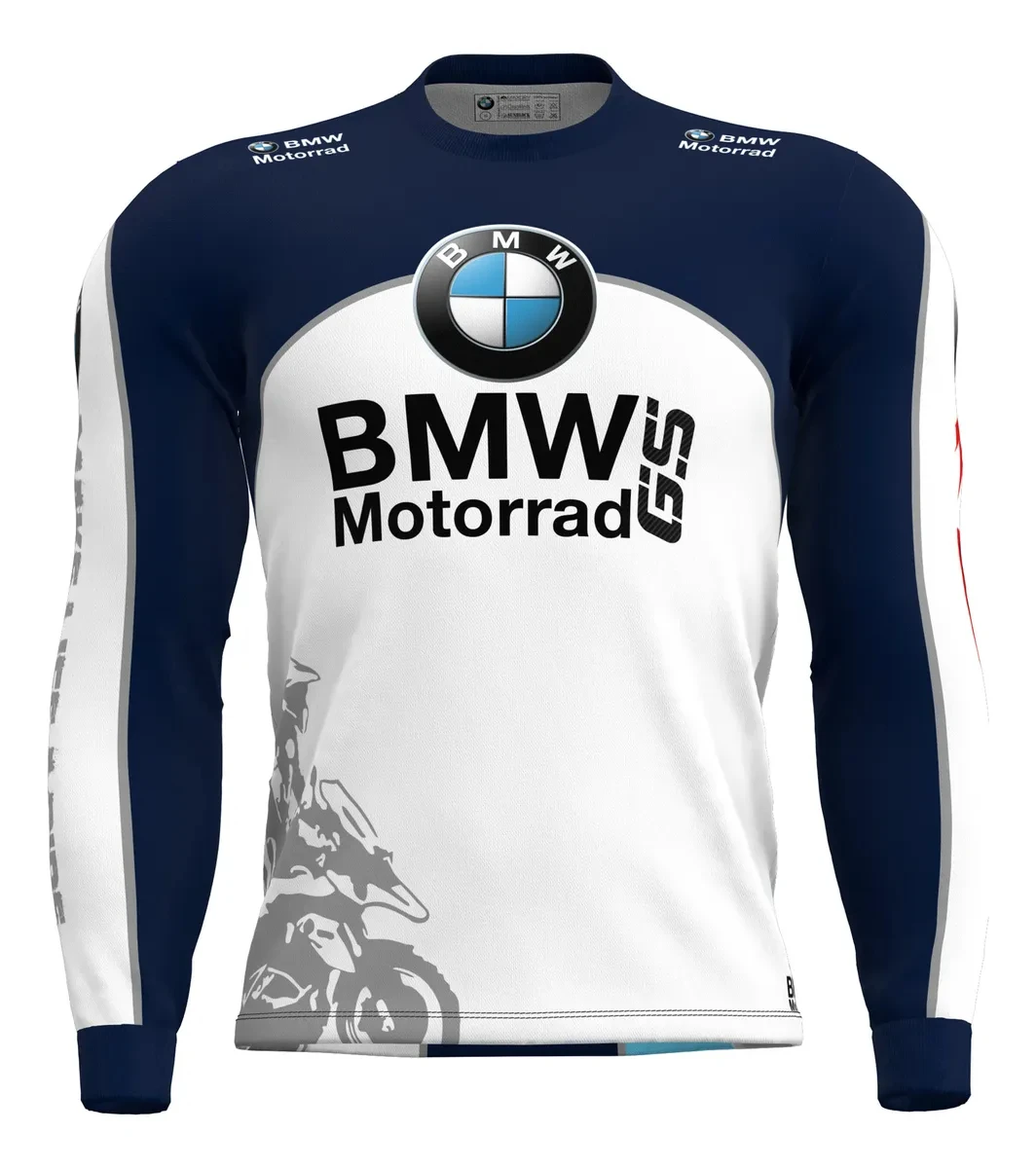 

Bmw Blue and White Splicing Color Cycling Outdoor Sports Comfortable Breathable Quick Drying Men's Round Neck Long Sleeve Tees