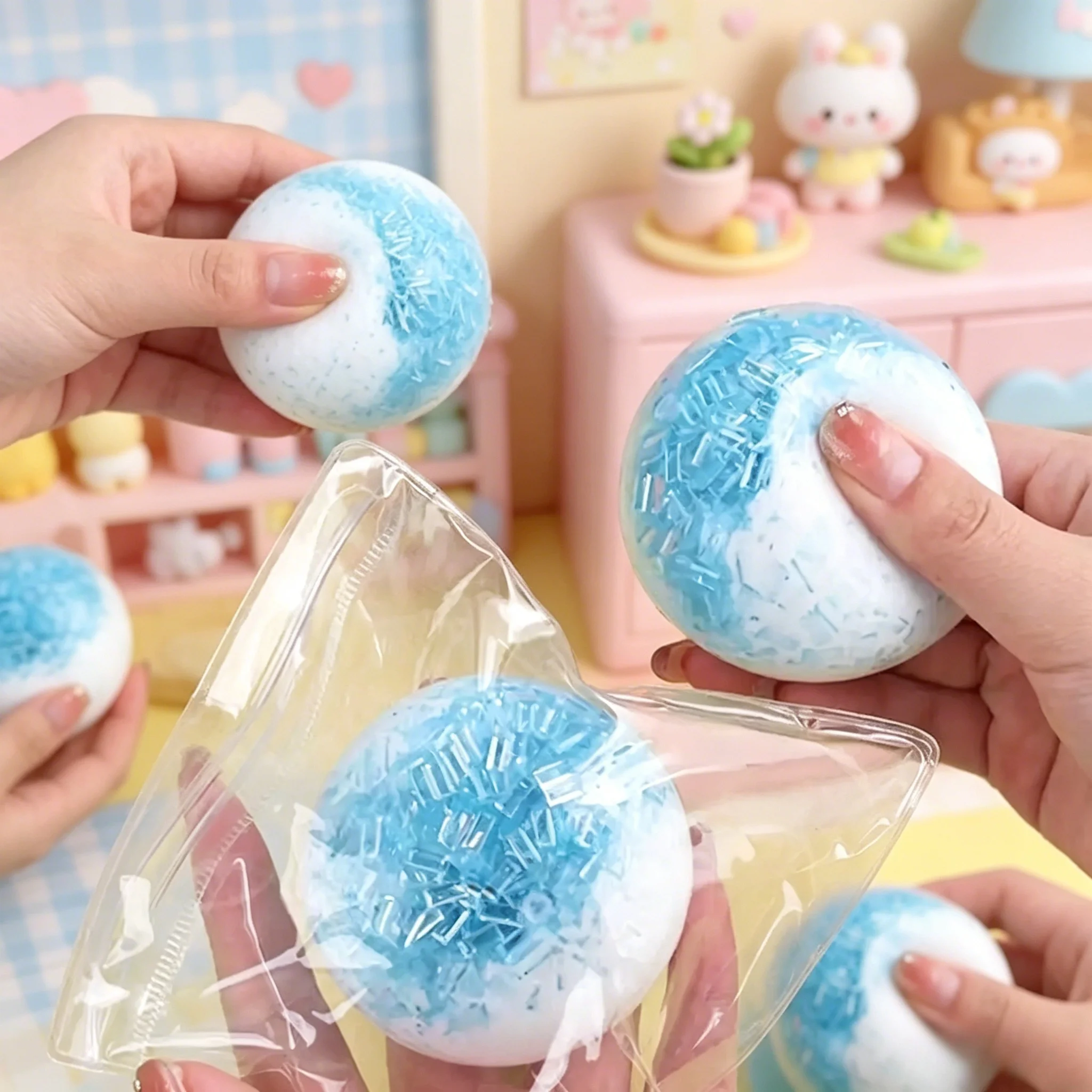Slow Rising Ice Cracked Crystal Ball Squishy Fidget Toy Frosted Ice Texture Pinch Stress Ball Anti-Anxiety Calming Relief Toy