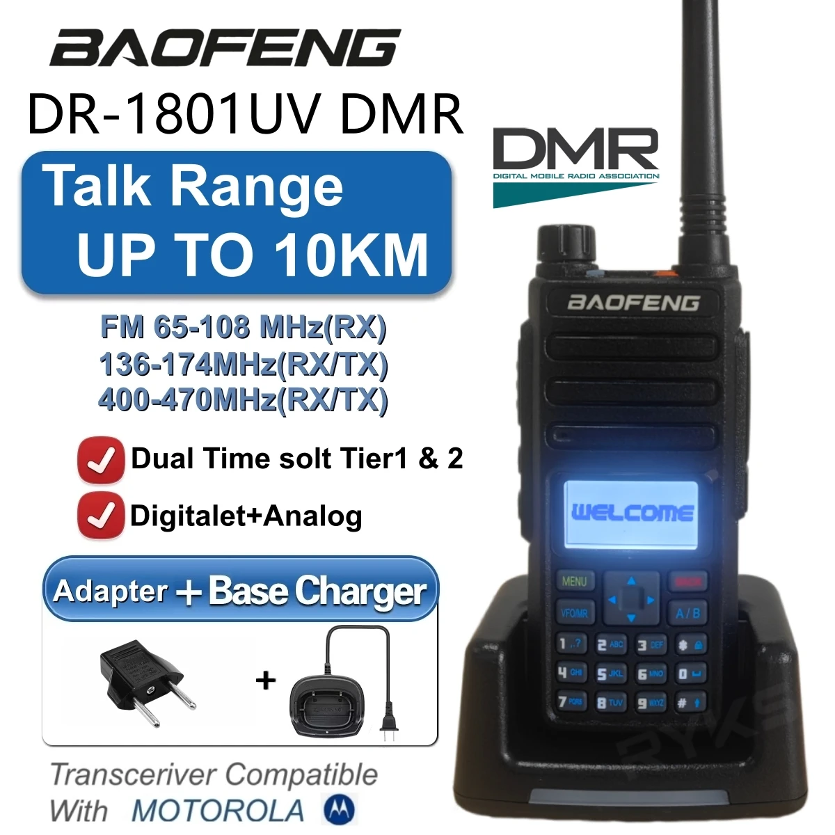 DMR Two Way Radio High - Performance Baofeng Dm 1801 Digital & Analog 3000Ch Walkie Talkie With Dual Time Slot Tier1 & 2 & Sms