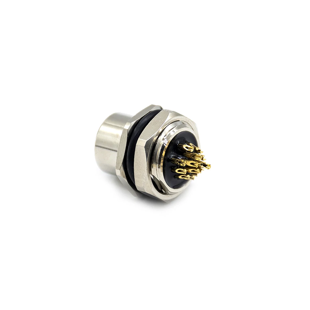 M12 17 Pin Receptacle A-Coded Female Back Fastened Screw Lock Solder Connection Socket AGV Autonomous Copper Alloy Housing