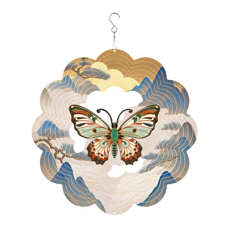 

Butterfly Wind Spinner Shining Reflection Metal Sculptures Hanging Decor Heart Shaped Spinners Windchime for Outdoor Garden