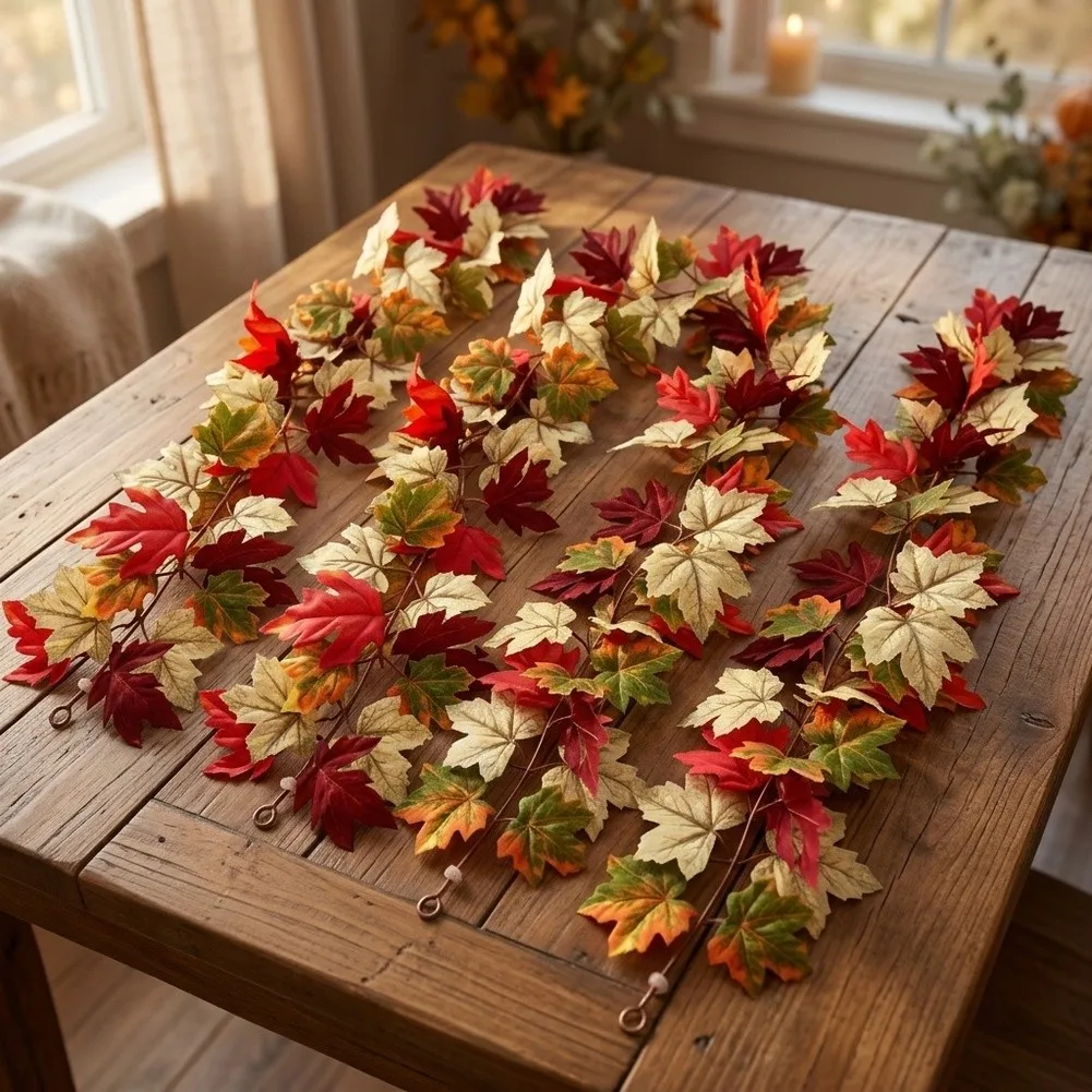 3 Pack 175cm Artificial Maple Leaf Vines Brown Plastic Wedding Party Decor Flexible Fake Garland Wall Swag Home Garden