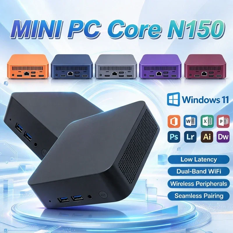 Intel N150 Mini PC Windows11 16GB+2TB SSD WiFi6 BT5.2 4K UHD Portable Workstation for Gaming Streaming & Video Editing