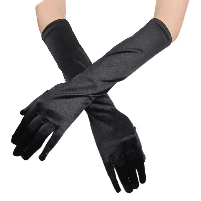 Guantes largos de satén para mujer, LICRA flexible, colores clásicos para fiesta de graduación, disfraz de fiesta de noche, Cosplay