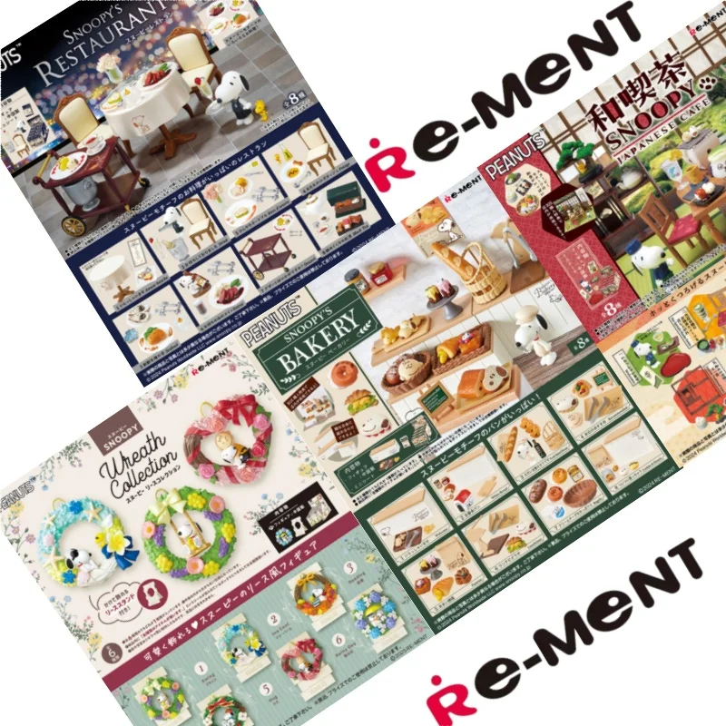 Re-Ment-modelo en miniatura de Snoopy, cafetería, Hotel, tienda de comestibles, botella de paisaje meteorológico, colección de cajas ciegas Shokugan