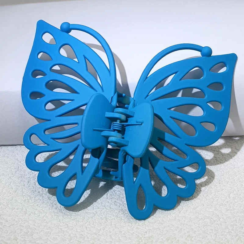 9 cm Süße Frauen Mädchen Junge Mode Geschenk Zurück Kopf Clip Haarnadel Candy Farbe Einzigen Schicht Hohl Flügel Antenne Schmetterling haar Klaue – Detail 11